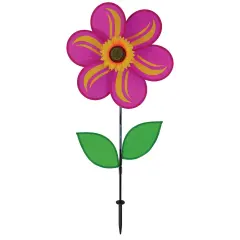 In the Breeze 2694 - 19 Inch Pink Sunflower Wind Spinner with Leaves - Colorful Flower for your Yard and Garden