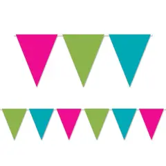 Cerise,Lime Green &Turquoise Pennant Bnr (Pack of 12)