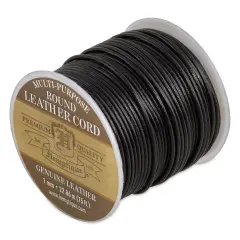 Hemptique Round Leather Cord - Black, 1 mm