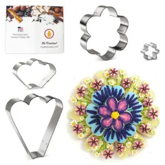 CookieCutter.com Mother's Day Cookie Platter 4 Pc Set HS0454 - Flower Theme Cookie Platter, Tin Plate Steel, Made in the USA