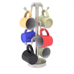 Pipeline Collection Countertop 6 Coffee Mug Holder - Satin Nickel