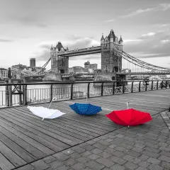 Colorful umbrellas on promenade near Tower bridge, London, UK Poster Print by Assaf Frank - Item # VARPDXAF20150627057C01