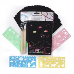 Incraftables Rainbow Scratch Paper Set. Magic Notes Kit with 30pcs Scratch Art Paper, 5pcs Wooden Stylus & 4pcs Drawing Stencils. Black Scratch Off Paper for Kids. Best Scratch Pad for Drawing & Craft