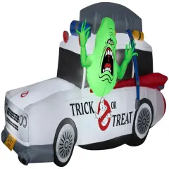 7' Gemmy Airblown Ghostbuster's Ecto-1 Mobile w/ Slimer Yard Decoration 552108