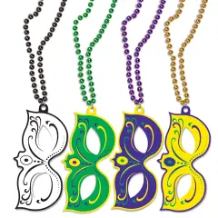 Mardi Gras Masks w/Beads, (Pack of 12)