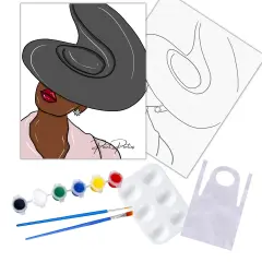 "Hat Lady-Gray" DIY Canvas Art Kit for Adults Beginner, Acrylic Paint Size 11x14 inch