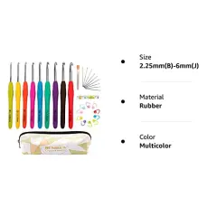 34 Pieces Crochet Hooks Set with Case, BCMRUN 2.25mm(B)-6mm(J) Soft Grip Handles Knitting Needles with Large-Eye Blunt Needles, Stitch Marker, Tape Measure, Crochet Needles Kit for Arthritic Hands