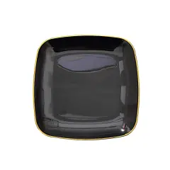 10 Square 7 in Disposable Salad Dinner Plastic PLATES Black and gold