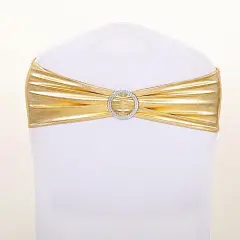 Metallic Spandex Chair Sashes Silver Round Buckles