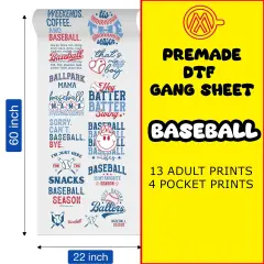 Baseball Direct-to-Film DTF Transfer Gang Sheets - 22x60