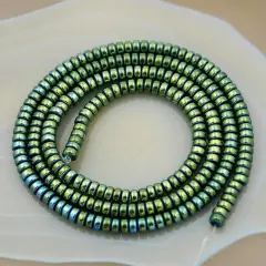2x3mm Hematite Gemstone Rondelle Spacer Beads Metallic green