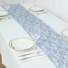 12x108 in Rose Floral Lace TABLE RUNNER Dusty blue