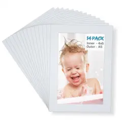 Egofine A5 White Picture Mats Pack of 14, Frame Mattes for 4x6 Pictures, Acid Free, 1.2mm Thickness, with Core Bevel Cut