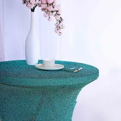 36" Metallic Fitted Spandex Cocktail Tablecloth Turquoise