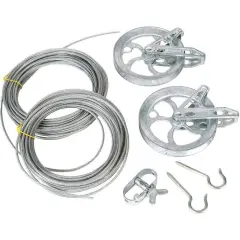 Lehman's Complete Clothesline Set, Stranded Metal Wire Clothes Line, Zinc Pulleys and Ratcheting Tightener with Mounting Instructions