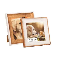 UILB Wooden 5x5 Square Picture Frames with Acrylic -Set of 2- Wall Mount & Table top Display Photo Frames Decor, Great for Baby Pictures, Weddings, Portraits,Christmas gifts