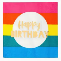 Rainbow Gold Foil Happy Birthday Napkins &ndash; 16-Pack | Colorful Party D&eacute;cor for Unicorn, Rainbow & Kids Themes