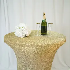 36" Metallic Fitted Spandex Cocktail Tablecloth Champagne