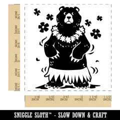 Luau Hawaiian Bear in Hula Skirt with Lei Self-Inking Rubber Stamp Ink Stamper Black