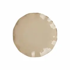 9" Round Disposable Salad Dinner Plastic Plates Gold Wavy Trim Taupe