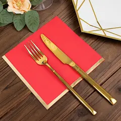 50 Pastel Gold Trim 2 Ply Paper Napkins for Events Red