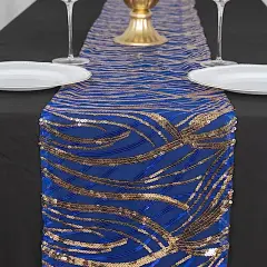 12x108 in Mesh Wavy Embroidered Sequins Table Runner Royal blue