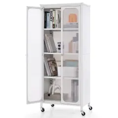 Costway Storage Cabinet with Wheels & 2 Translucent Doors Adjustable Shelves Sideboard 24" x 14.5" x 58"