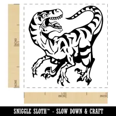 Striped Snarling Velociraptor Self-Inking Rubber Stamp Ink Stamper Purple