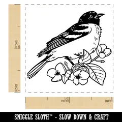 Baltimore Oriole Bird in Flowering Tree Self-Inking Rubber Stamp Ink Stamper Sky Blue