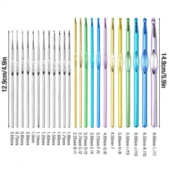 Multi-Color Metallic Crochet Hooks Set, Art Aluminum Knitting Needles for Yarn Craft Set with Sylish Storage Bag, Stitch Markers and Big Eye Needles