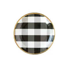 Stylish 9" Black & White Buffalo Plaid Plates with Gold Trim &ndash; Elegant Disposable Dinnerware for Any Event