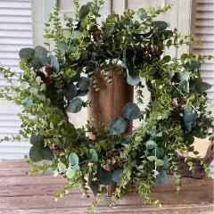 24" Faux Silver Dollar Eucalyptus Wreath - Christmas Holiday Elegant Door Decoration - Holiday Tree
