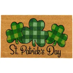 Northlight Natural Coir Plaid St. Patrick's Day Shamrocks Outdoor Doormat 18" x 30" Green