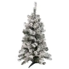 Northlight 3' Pre-Lit Heavily Flocked Medium Pine Artificial Christmas Tree - Warm White LED Lights Green