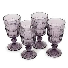 American Atelier Vintage Beaded Wine Glasses, Set of 4, 9 Oz Capacity - Purple