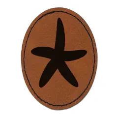 Starfish Solid Tropical Beach Round Iron-On Engraved Faux Leather Patch Applique - 2.5" Brown