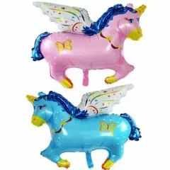 Pink & Blue Flying Horse Pony Foil Balloon