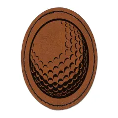 Golf Ball Sports Round Iron-On Engraved Faux Leather Patch Applique - 2.5" Brown