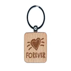 Forever Love Heart Engraved Wood Square Keychain Tag Charm