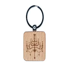 Elegant Candle Chandelier Engraved Wood Square Keychain Tag Charm