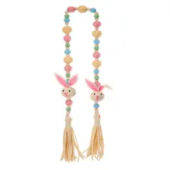 32" Wood Bead Tassel Garland with Bunny &ndash; Charming Rustic EasterDecoration