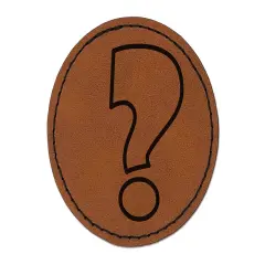 Question Mark Bold Outline Round Iron-On Engraved Faux Leather Patch Applique - 2.5" Brown