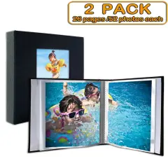 2 Pack 4x6 Black Linen Photo Album with Clear Pages, Front Window for Personalization