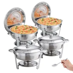 4 Pack Stainless Steel Round Chafing Dish Buffet Set