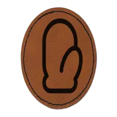 Mitten Outline Cold Winter Round Iron-On Engraved Faux Leather Patch Applique - 2.5" Brown