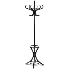 Wooden Freestanding Hat Coat Rack with Umbrella Stand Perfect for Any Room Black
