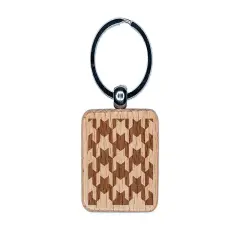 Houndstooth Pattern Background Engraved Wood Square Keychain Tag Charm