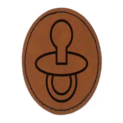 Baby Pacifier Round Iron-On Engraved Faux Leather Patch Applique - 2.5" Brown