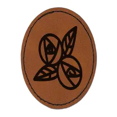 Roses Pair Round Iron-On Engraved Faux Leather Patch Applique - 2.5" Brown