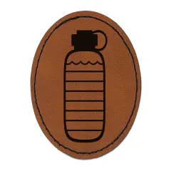 Hydration Tracker Water Bottle Round Iron-On Engraved Faux Leather Patch Applique - 2.5" Brown